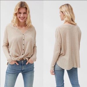 Urban Outfitters✨Out From Under JoJo Beige Waffle Knit Thermal Button-Down